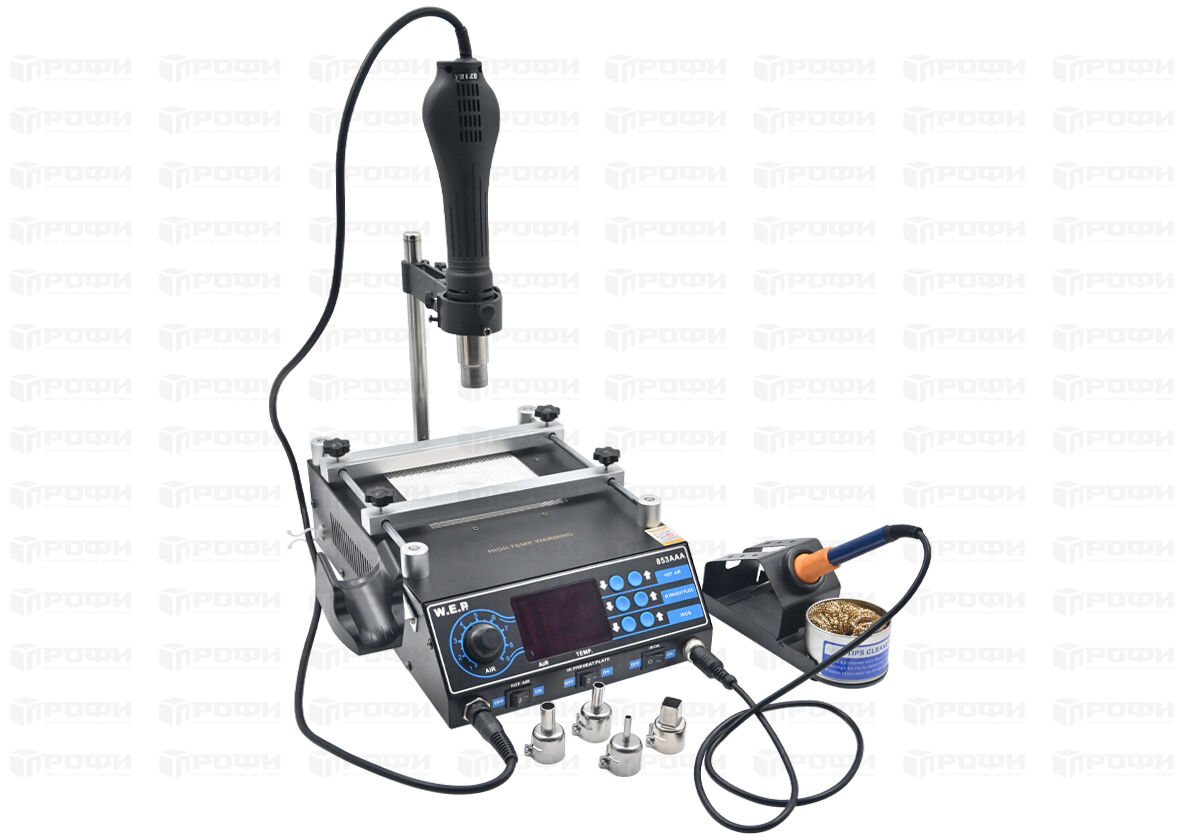 ОБОРУДОВАНИЕ :: ПАЯЛЬНОЕ ОБОРУДОВАНИЕ :: Паяльные станции :: Станция  паяльная W.E.P 853AAA фен+нагреватель плат