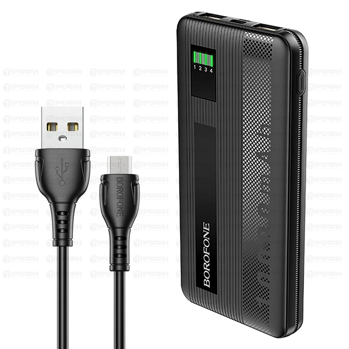 Внешний АКБ Power Bank 10000мАч Borofone BT32, вход Micro-USB / USB-C /  Lightning, выход два USB 2A.