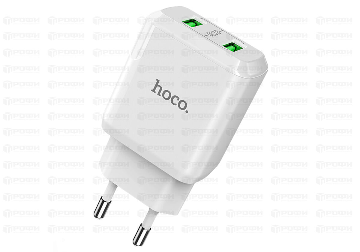 АКСЕССУАРЫ :: ЗАРЯДНЫЕ УСТРОЙСТВА :: Сетевое зарядное устройство Hoco N6  Charmer dual port QC3.0 charger (2USB: 5V max 3.0A) 18W белый