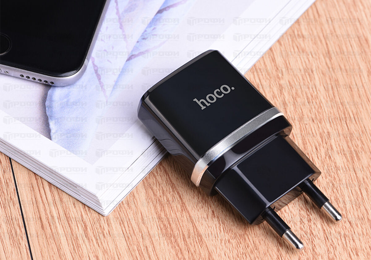 АКСЕССУАРЫ :: ЗАРЯДНЫЕ УСТРОЙСТВА :: Сетевое зарядное устройство HOCO C12  Smart 2USB + кабель Micro черный